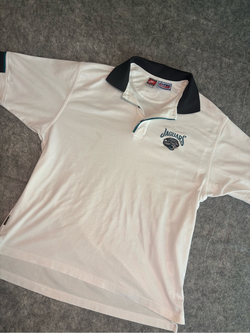 Vintage Nike Jacksonville Jaguars NFL Pro Line Polo Shirt White Teal Mens L